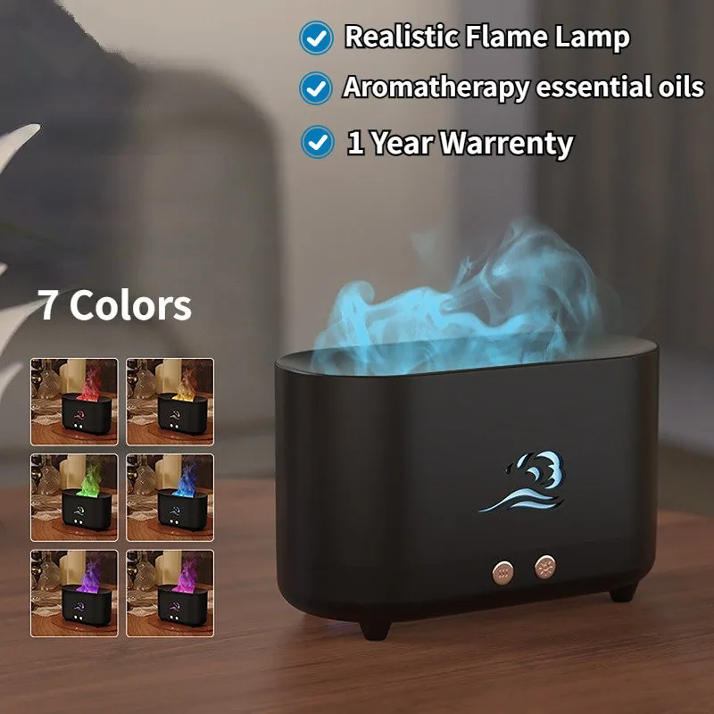 Flame Aroma Diffuser Air Humidifier Ultrasonic Cool Mist Maker Fogger Led Essential Oil Flame Lamp Difusor 7 Colors LED