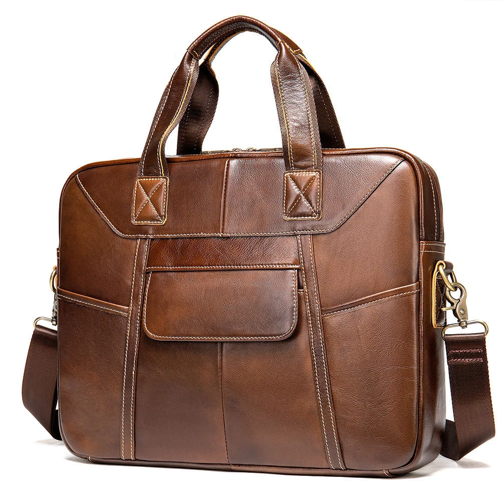 Man's Bag Handbag Vintage Briefcase Business Commuter Case Versatile Shoulder Bag Crossbody Laptop Bag Leather The High Quality
