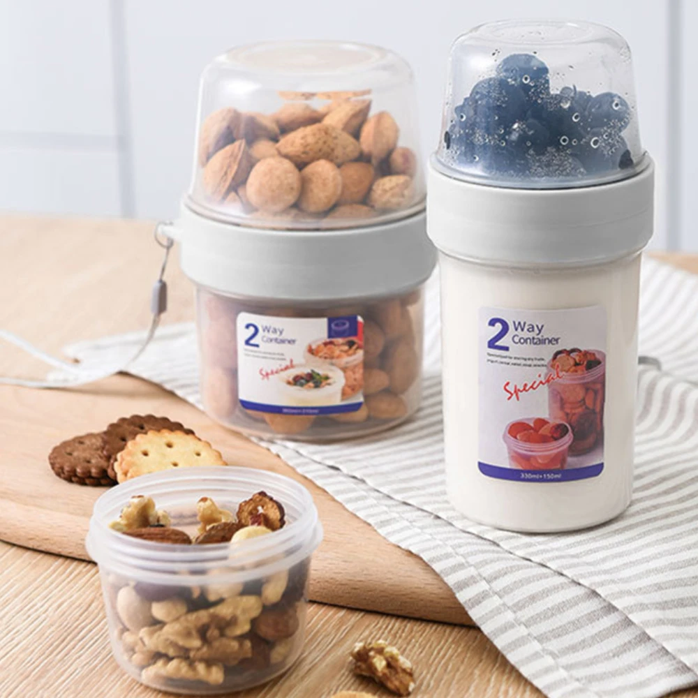 Double Oatmeal Cup Breakfast Cereal Nut Yogurt Salad Cup Portable Seal Container Set Sauce Cup Lid Bento Food Bowl Lunch Box
