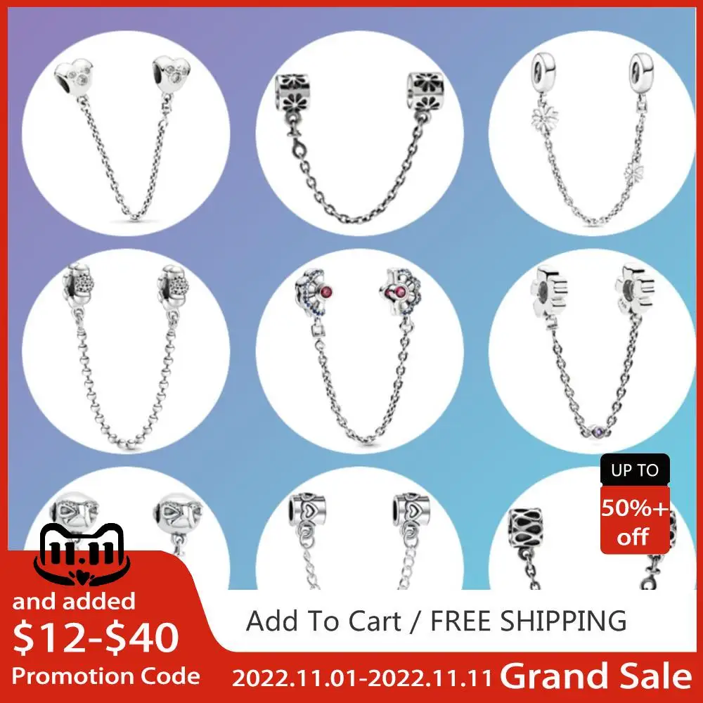 

Classic 925 Sterling Silver 9 Types Safety Chain Fit Original pandora Bracelets Women DIY Jewelry