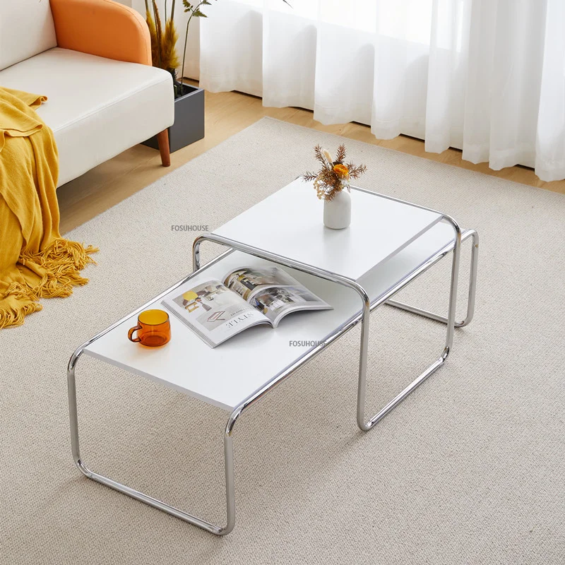 

Salon Stainless Steel Coffee Table Set Nordic Creative Design Rectangle Sofa Side Table Nightstands Mesa Home Furniture AA55