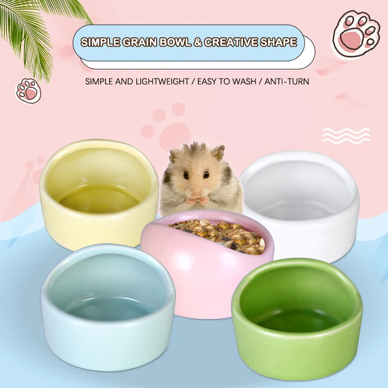 

Lovely Candy Colored Slant Mouth Bowl Hamster Ceramic Food Water Snack Feeder For Little Pets Ferret Rabbit Bowl Pet Supplie