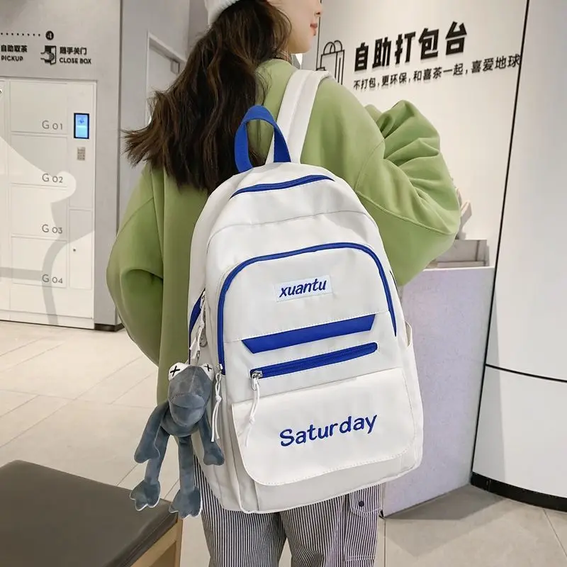 

Qyahlybz Girls ins Wind Schoolbag Female Students Large Capacity Korean Department Small Fresh Contrast Shoulder Bag