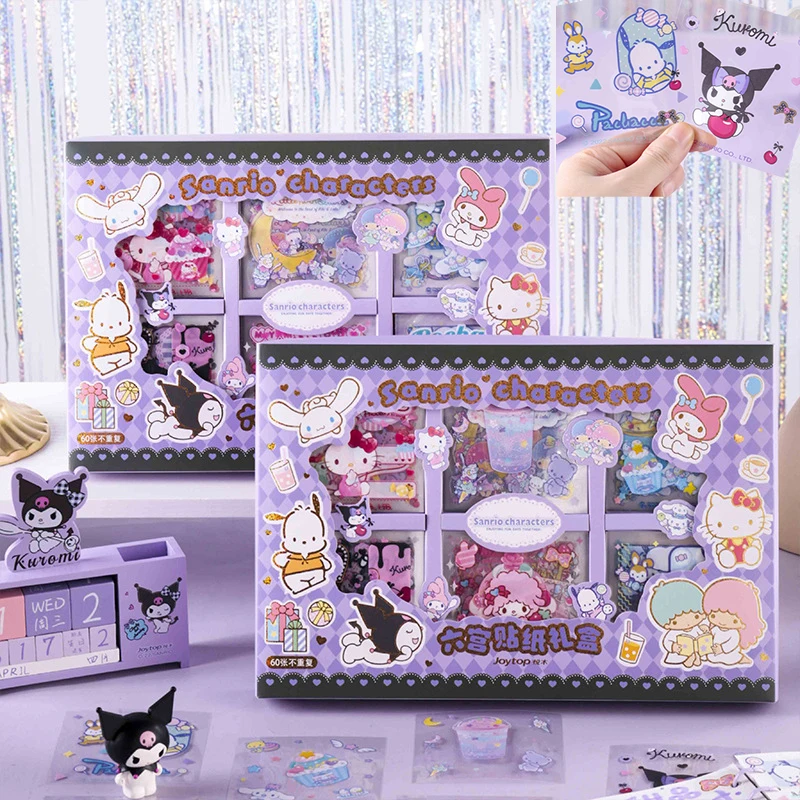 

Kawaii Anime Sanrio Hello Kitty Kuromi Cinnamoroll Sticker Creative Six Palace Grid Hand Ledger Stationery Ornaments Girl Gift