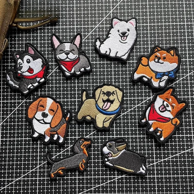 

3D Embroidery Cartoon Dog Patches for Clothing Kirky Husky Akita Chai Dog Morality Badge Backpack Decorative Hook&Loop Sticker