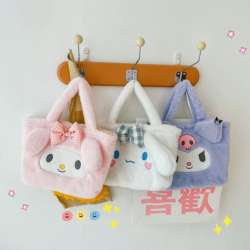 

Kawaii Kuromi My Melody Cinnamoroll Large Capacity Handheld Plush Bag Messenger Bag Cute Cartoon Shoulder Bag Girl Heart Gift