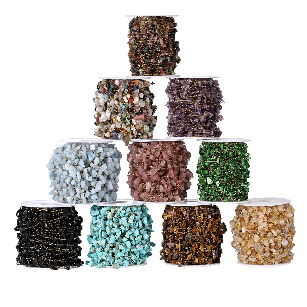 

1M Stainless Steel Gold Color Irregular Natural Stone Chains Turquoise Amethyst Quartz Beads For DIY Necklace Making Findings