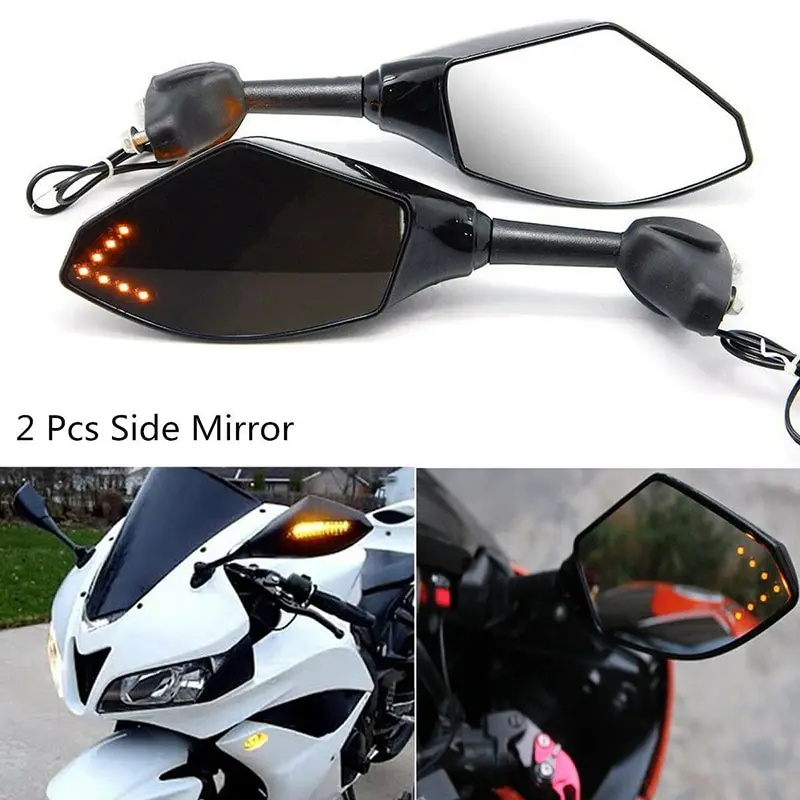 

1 Pair Motorcycle Black LED Turn Signals Rearview Mirrors For Honda Suzuki Kawasaki Yamaha Ducati BMW Street Scooter Bikes