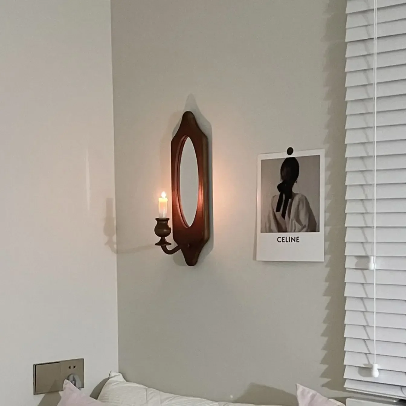 Антикварное настенное зеркало для макияжа из цельного дерева ретро подсвечник