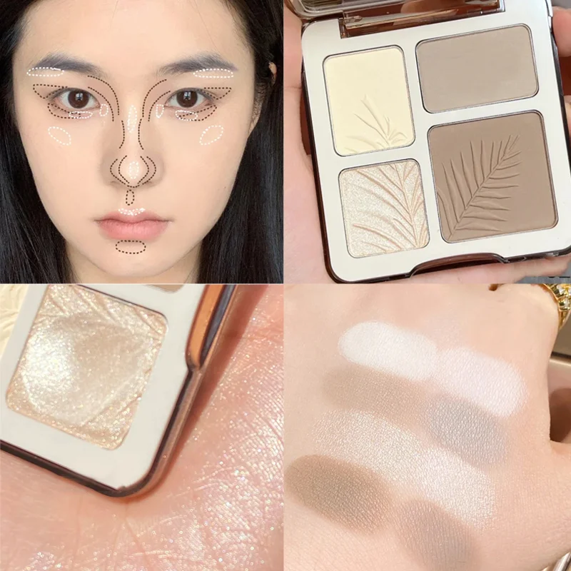 

Matte Highlight Contour Palette 4 Colors Bronzer Sweatproof Lasting Nose Shadow Blush Highgloss Eyeshadow Facial Makeup Palette