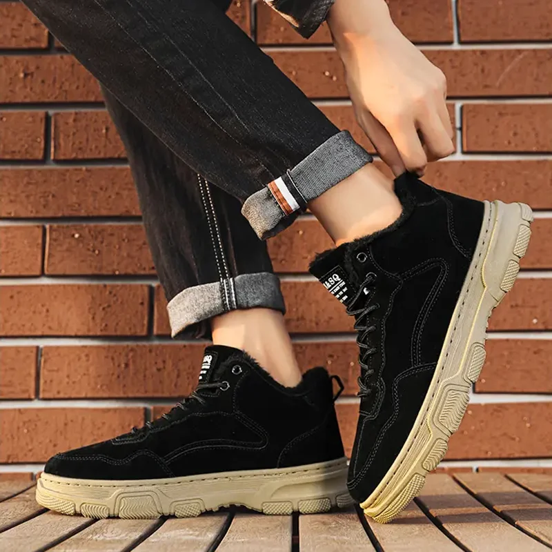 High Top Casual Sports Shoes Winter Fashion Lace Up Non-slip Walking Shoes Plus Velvet thick Comfortable Warm Male Cotton Boots