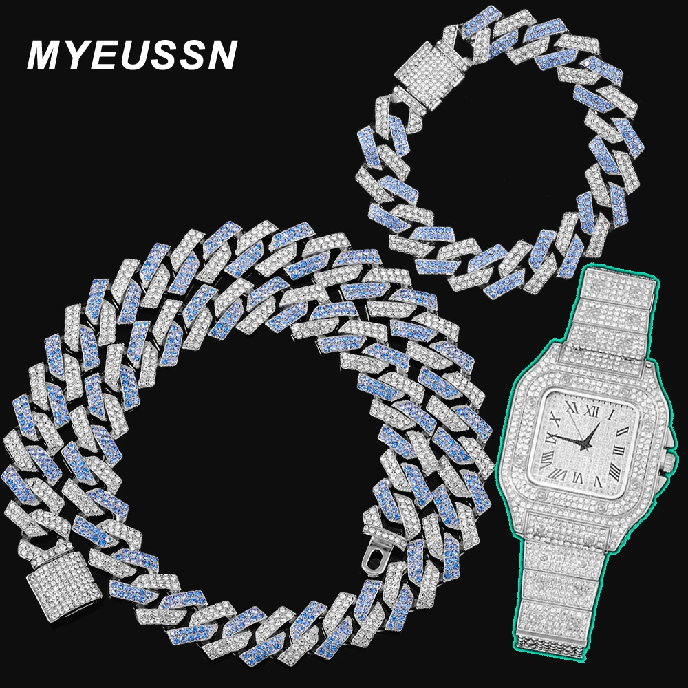 Ожерелье + часы браслет для мужчин в стиле хип-хоп Мужская панцирная цепь Майами 16