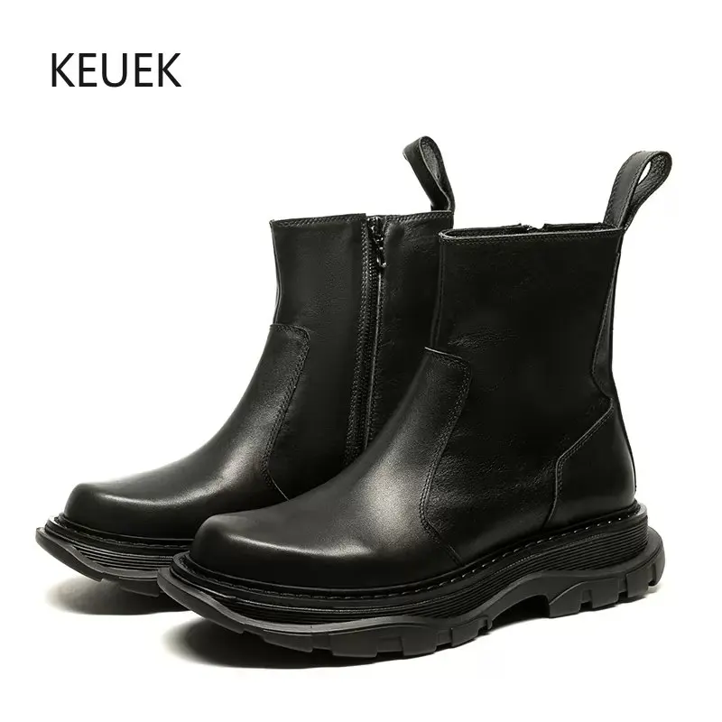 

Роскошные винтажные мужские ботинки челси из натуральной кожи на толстой подошве, мужская обувь, уличные ботильоны для пустыни, Нескользящ...