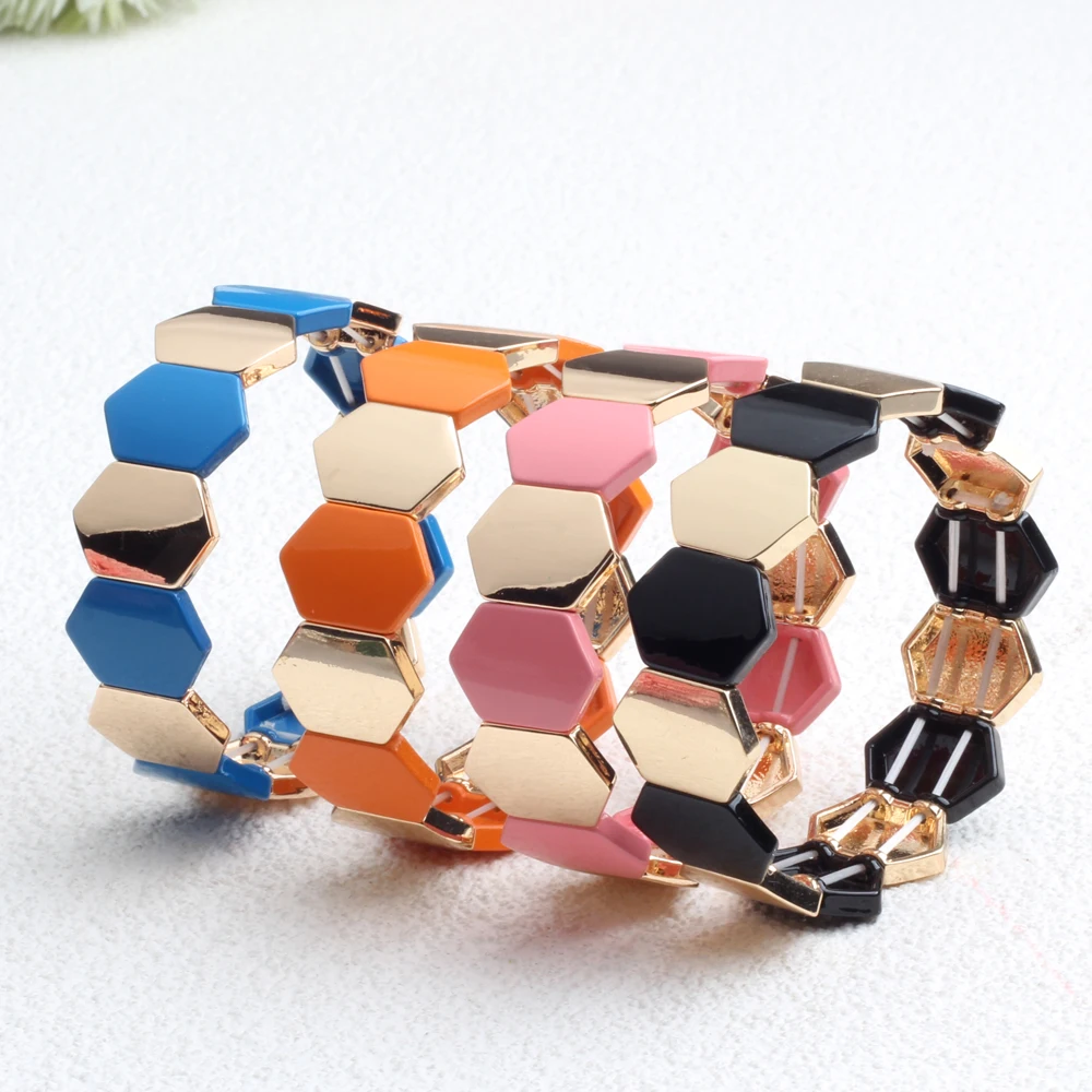 

Big Stacked DIY Fashion Enamel Women's Bracelets Bohemian Color Bangle Jewelry Matching Stretch Ladies Bracelet