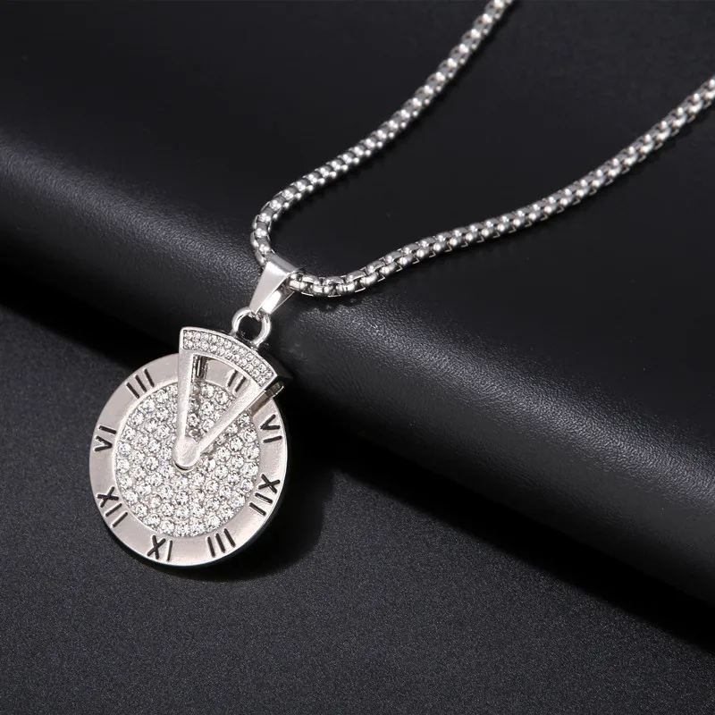 

Trendy jewelry can turn pocket watch disc triangle hour hand pendant necklace hip-hop men chain trendy men's accessories
