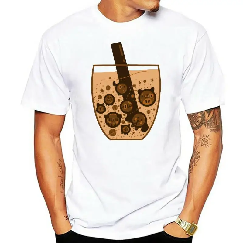 

2022 Fashion men t shirt coffee and dog Design Pearl milk tea pattern kawaii print Casual Tee Tops