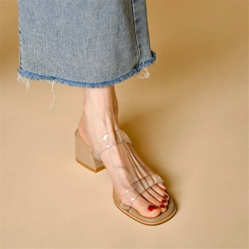Outside Slippers Women 2023 Summer New Fashion Consice PU Leather Flat With Heel Slides Big Size 43 Sandals Shoes