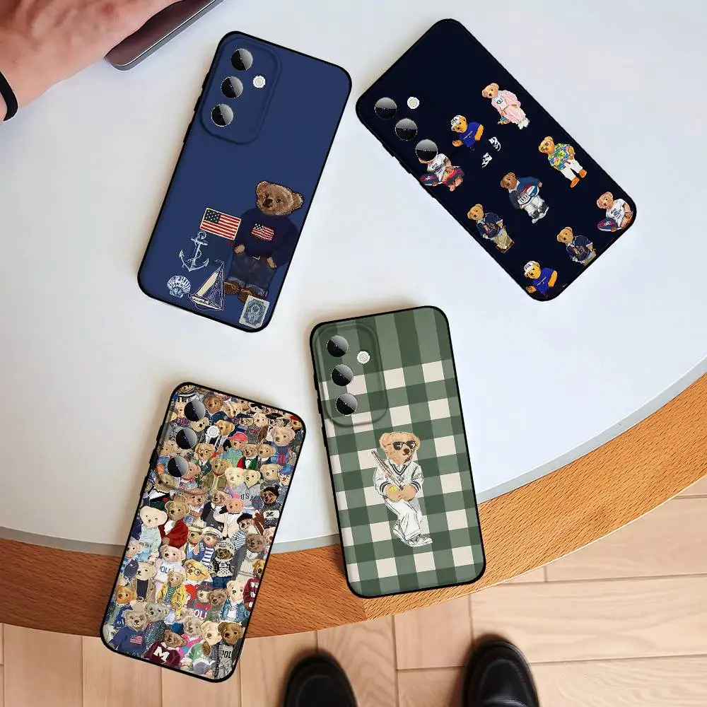 Чехол для телефона с мультяшным медведем P-Polo-S для Samsung S24S25S22 S30A51 52LiteUltra5GPlusFE - тонкая противоударная черная защита (art.: 3920d286cbfb2) - 3920d286cbfb2