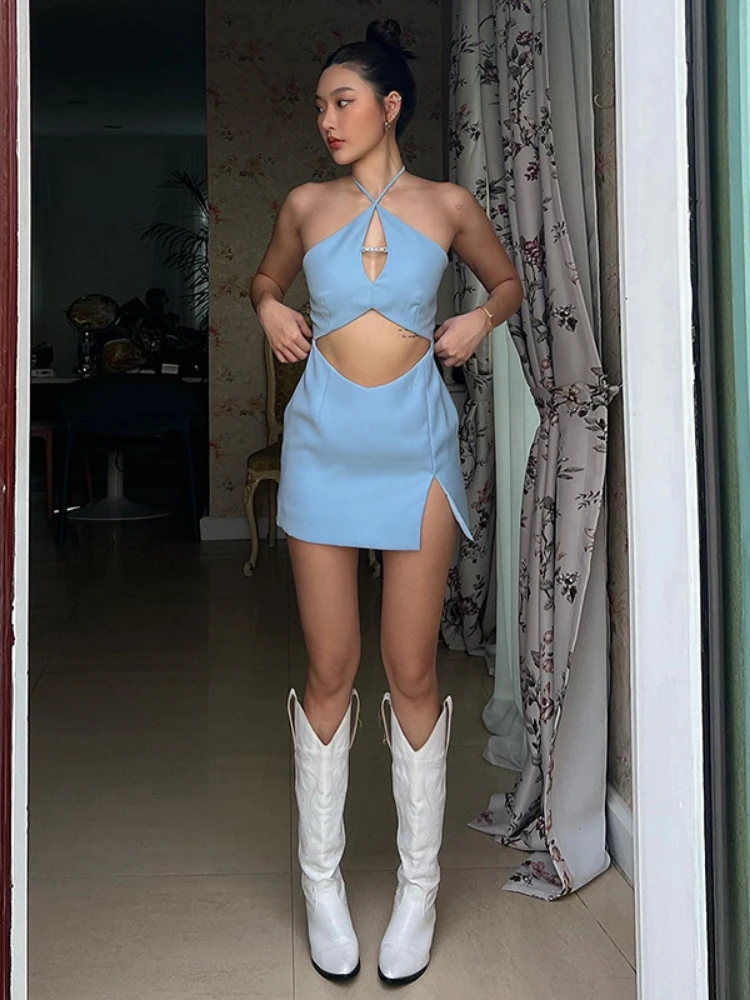 

Женское облегающее мини-платье без рукавов, элегантное облегающее экзотическое платье с открытой спиной и лямкой на шее, роскошные сексуал...