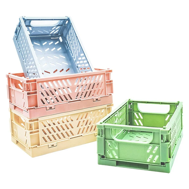 

4 Pack Mini Baskets Plastic For Shelf Home Kitchen Storage Bin Organizer Stacking Folding Storage Baskets For Home