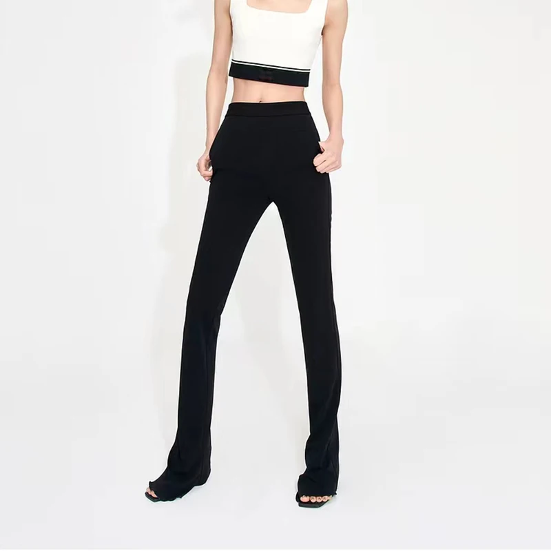 Casual fashion skinny horseshoe pants 2023 summer new acetate blend mid-waist flared casual pants y2k hundred with Women's pants