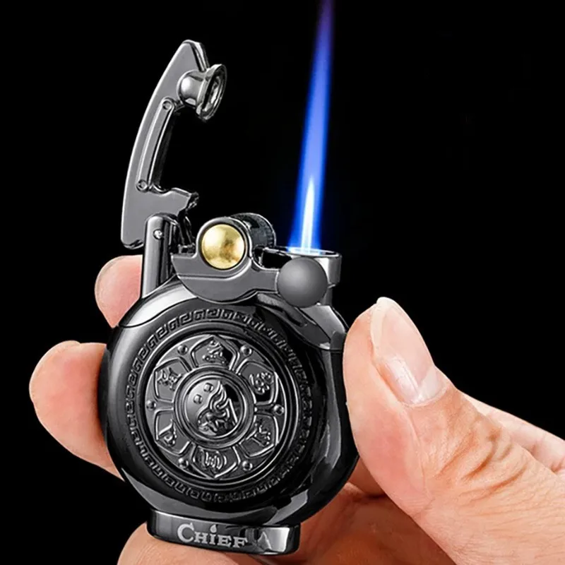 

CHIEF Metal Windproof Vintage Butane Gas Lighter Rocker Arm Ignition Rotary Disc Old Style Cigar Lighter Creative Men's Gift