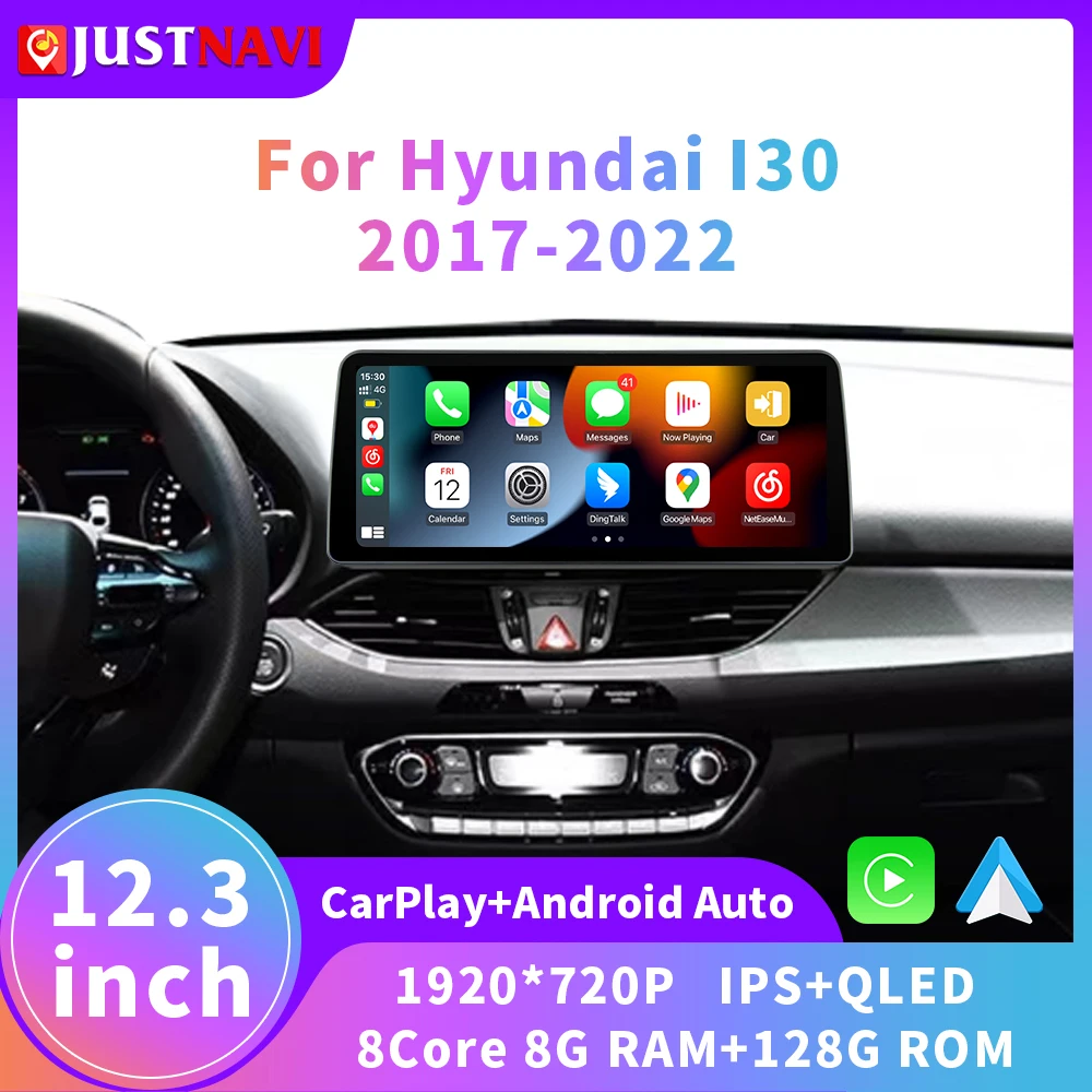 

Автомобильный мультимедийный плеер JUSTNAVI, экран 12,3 дюйма для Hyundai I30 2017 2018 2019 2020, радио, GPS-навигация, Android 10, 4G, Wi-Fi