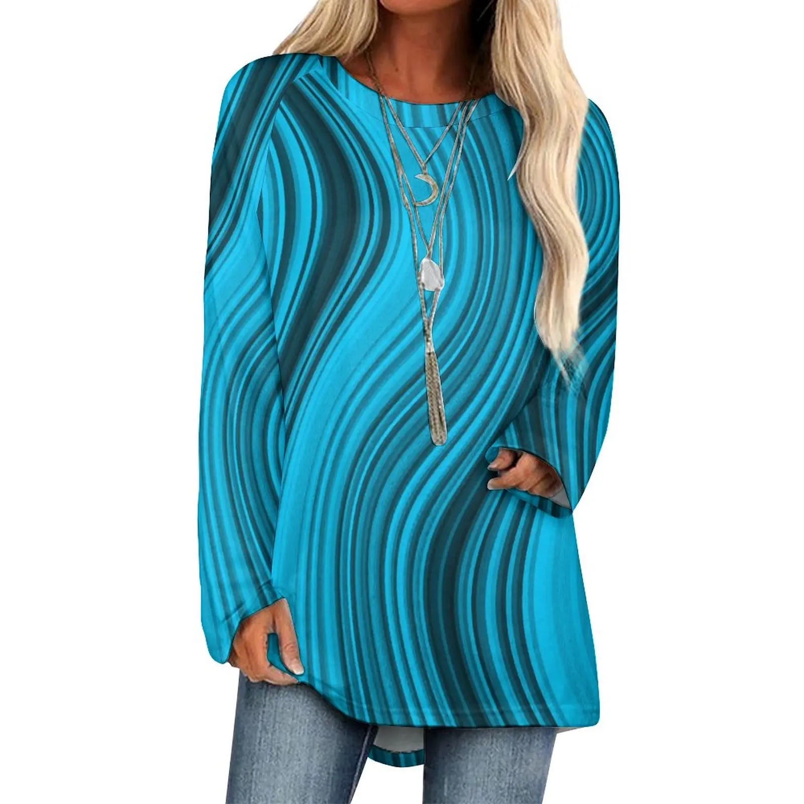 

Women's T Shirt Tee Classic Weekend Lines Shiny 3D Printed T Shirt Tee Long Sleeve Print Round Neck Blusas De Verano Mujer 2023