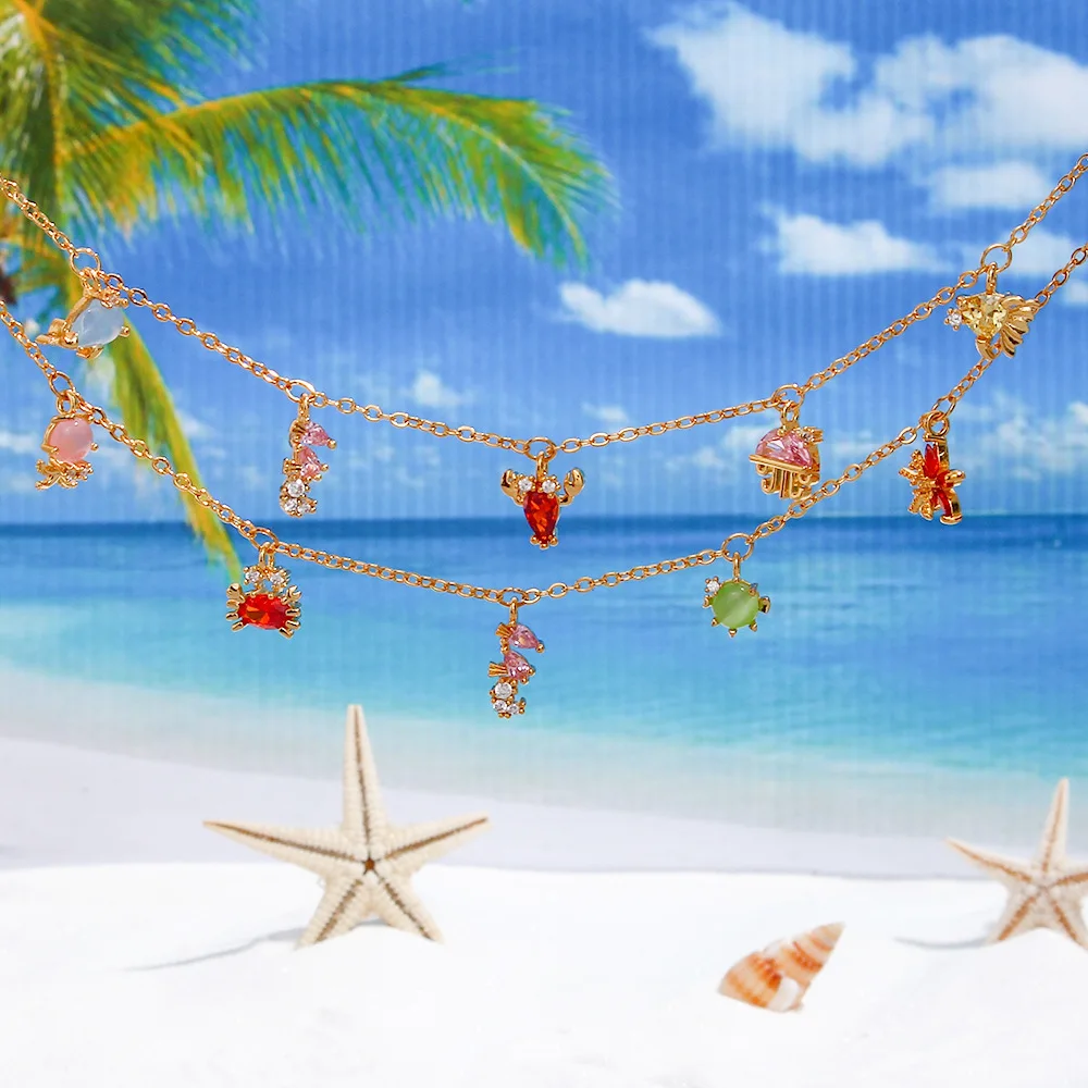 

Подвеска на ногу из 18-каратного золота с изображением осьминога, морской природы, морской звезды, дельфина, золотой рыбки