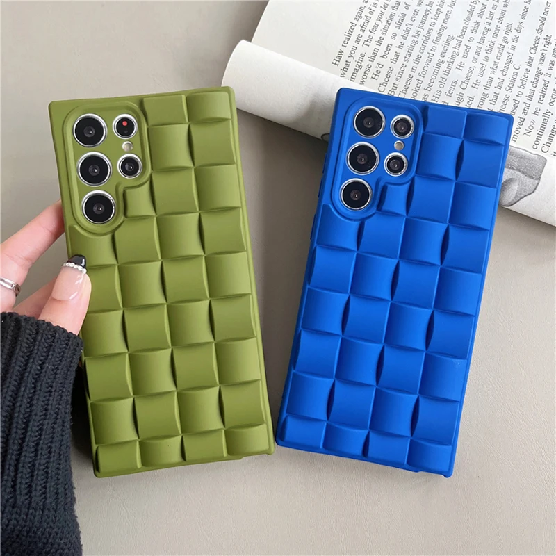 

Original Liquid Silicone Soft Case For Samsung Galaxy S21 S22 Ultra Plus S23Ultra S 23 3D Woven Texture Shock Proof Cases Cover