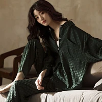green flower pajamas luxury europe designer soft home wear set female pyjamas long sleeve pj set night wear