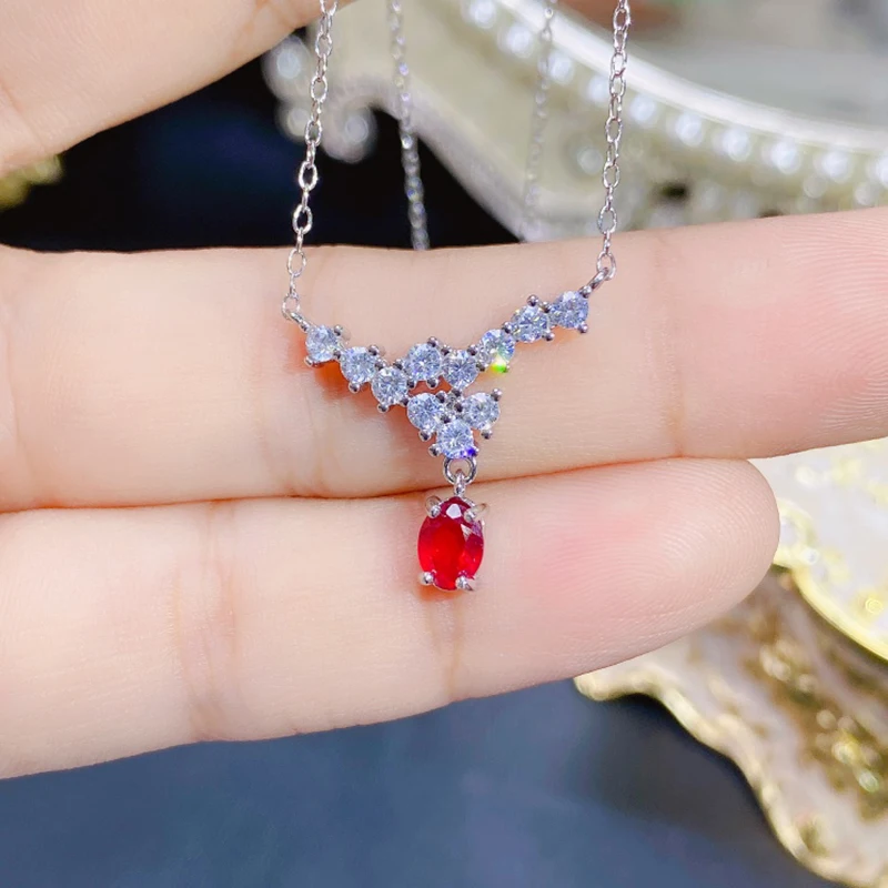 Женское ожерелье с подвеской из серебра 925 пробы натуральным Рубином