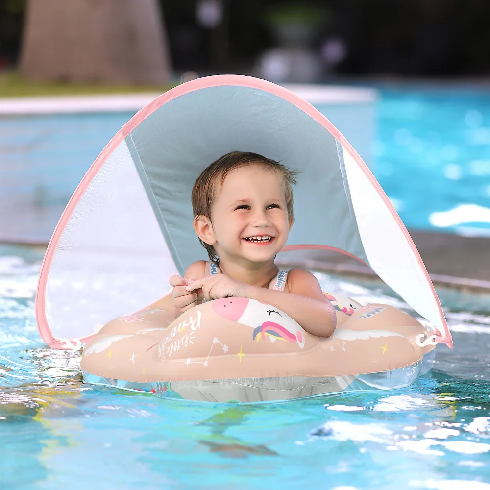 

Baby Swimming Float With Canopy Splash Play Inflatable Baby Pool Float Ring Swan Toys Swim Trainer for Girls