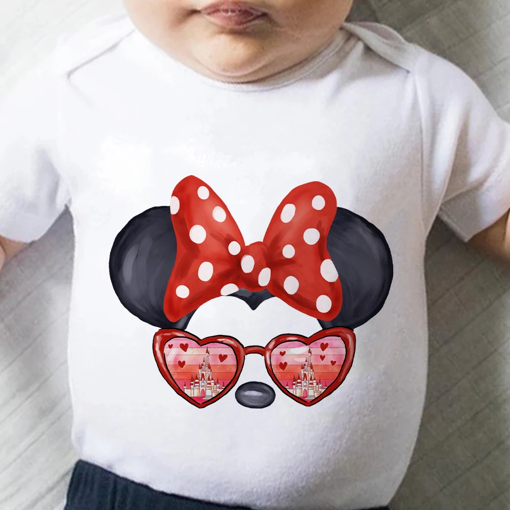 

New Minnie Mouse Casual Baby Onesie Disney Wearing Sunglasses Series Aesthetic Harajuku Trend O-Neck Newborn Jumpsuit