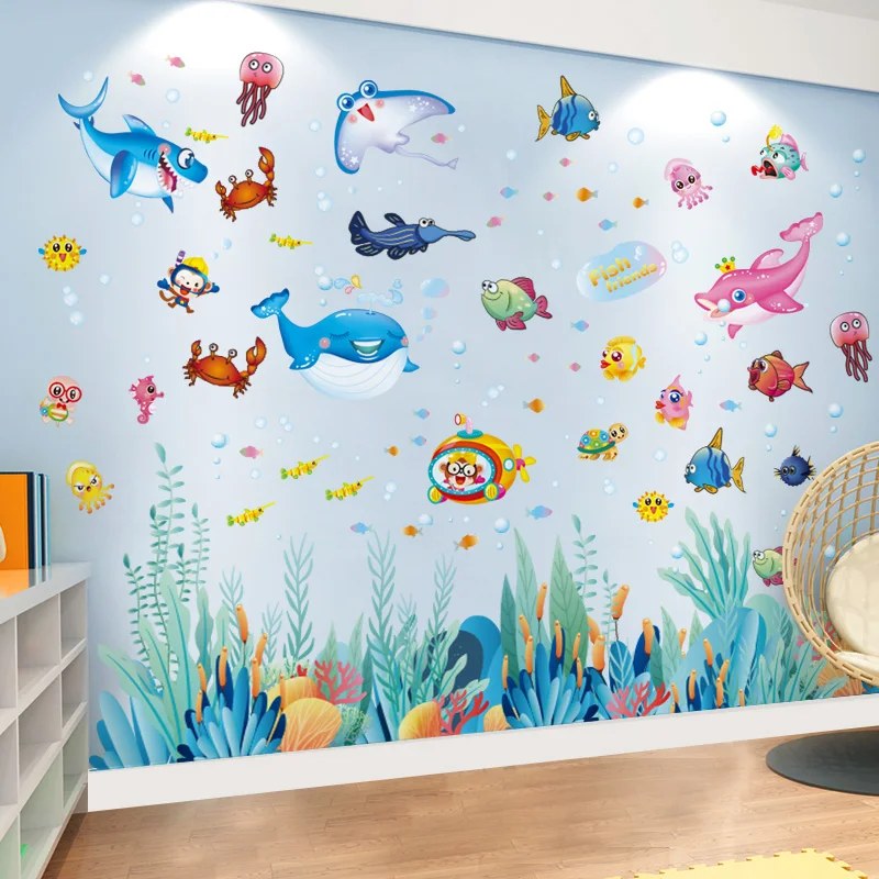 

Cartoon Fish Wall Stickers DIY Creative Seaweed Plant Wall Decals for Kids Room Baby Bedroom Bathroom Nursery Home Decoration