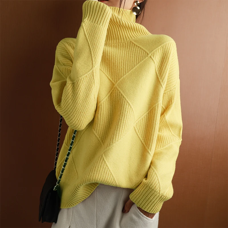 

Autumn And Winter Women Sweater Turtleneck Pullover Solid Color Loose Thick