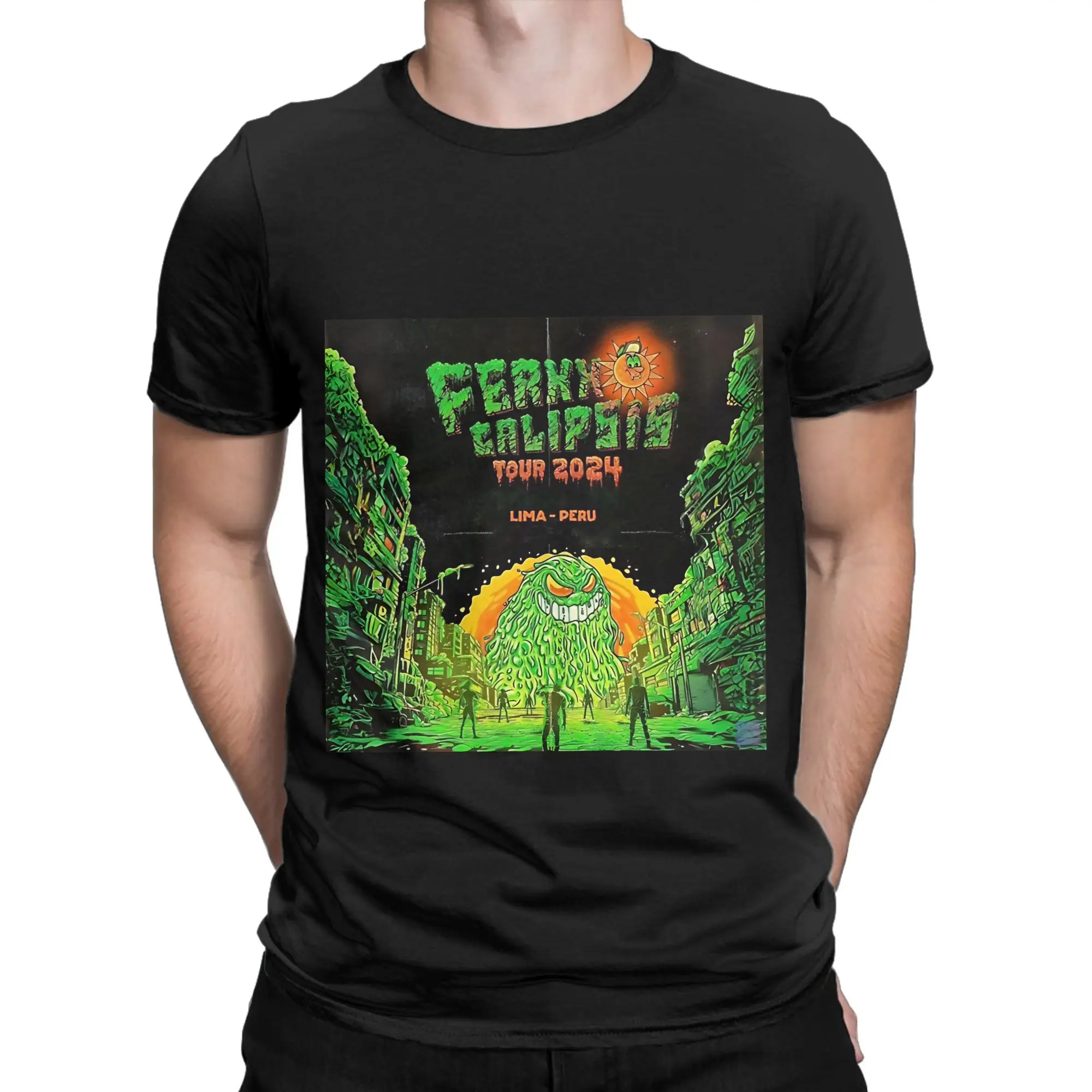 Фото Футболка Feid из 100% хлопка с принтом FERXXOCALIPSIS WORLD TOUR Feid by Pintiita, коллаж Ferxxo, стикер Feid, новинка, мужская. №1