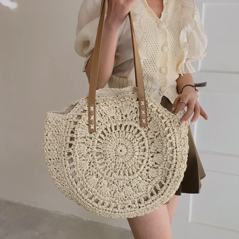 

Large Weave Tote Bags for Women Straw Paper Woven Shoulder Bag 2022 Summer Beach Handbags Big Size All Match Ladies Shopper Bag