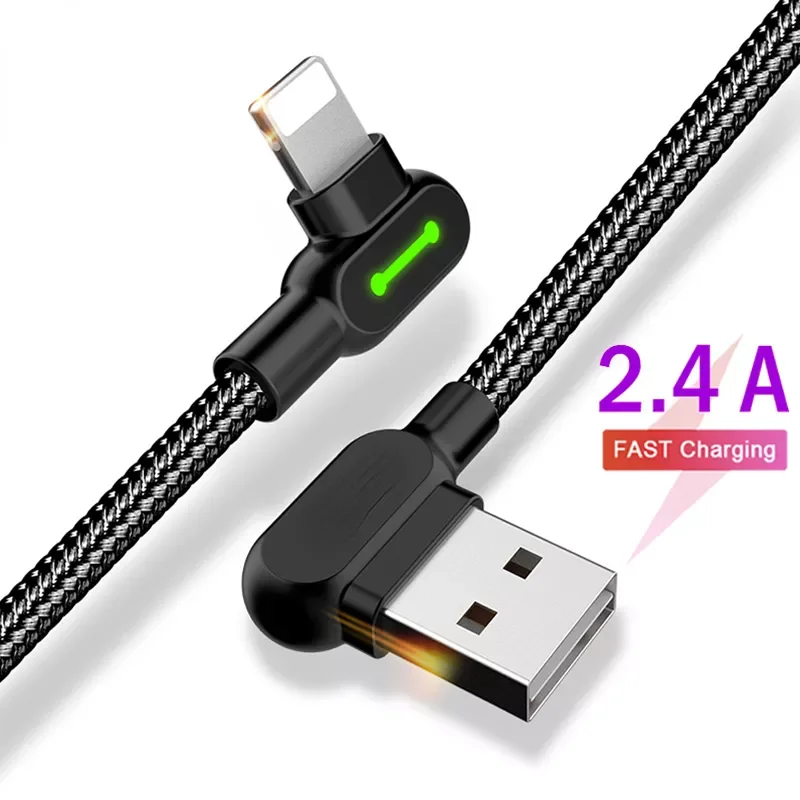 

USB Lightning Fast Charging Data Cord 13 12 11 Pro Max Xs 8 IOS 90 Degree Right Angle Charger Line