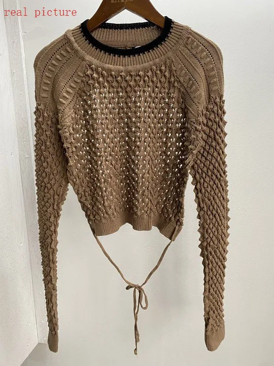 Женский трикотажный свободный свитер [DEAT] белый вязаный с круглым вырезом и