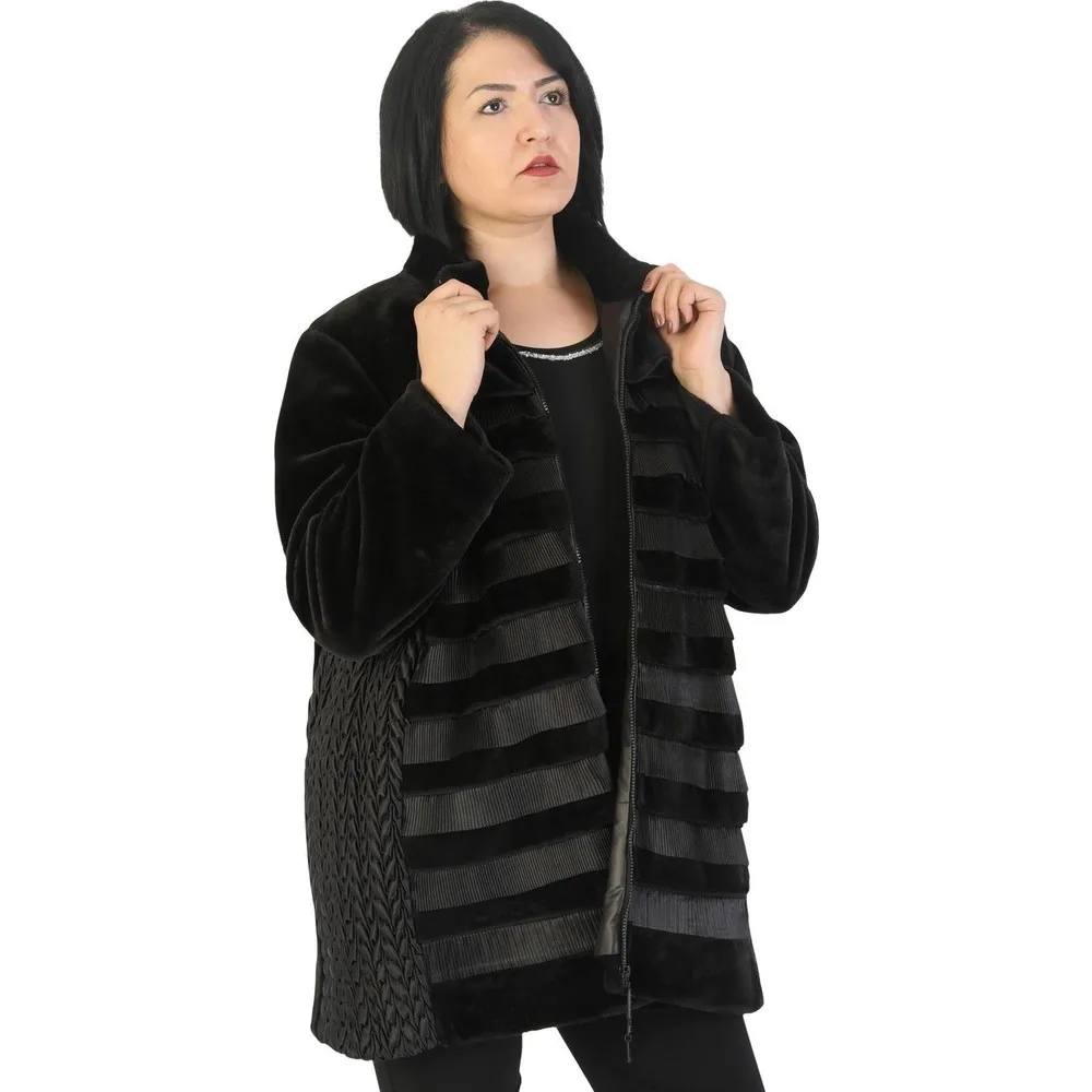 

Женское пальто Dorlie Fierte большого размера AYL61420 с круглым вырезом и застежкой-молнией, черная подкладка из искусственного меха