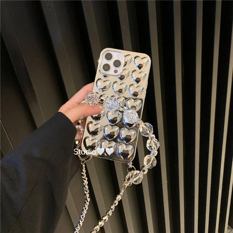 Роскошный чехол для телефона с ремешком через плечо ожерелье металлическая