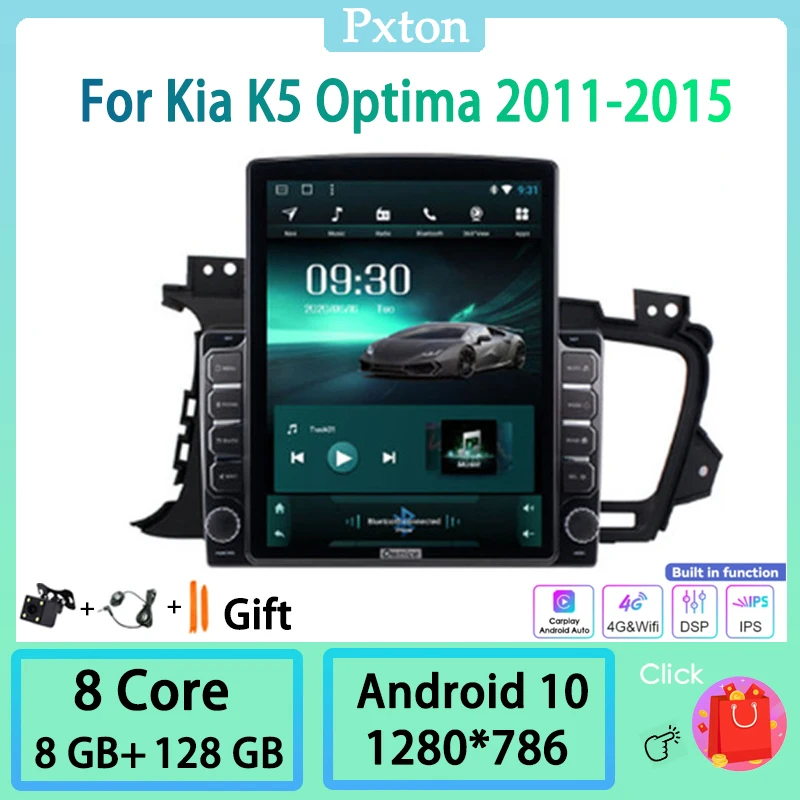 

Pxton Android Tesla Style Vertical Car Radio Stereo Multimedia Player For Kia K5 Optima 2011-2015 4G WIFI GPS Nav Carplay 8+128