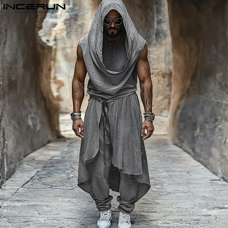 2024 уличная мода костюмы-двойки INCERUN мужские повседневные простые однотонные