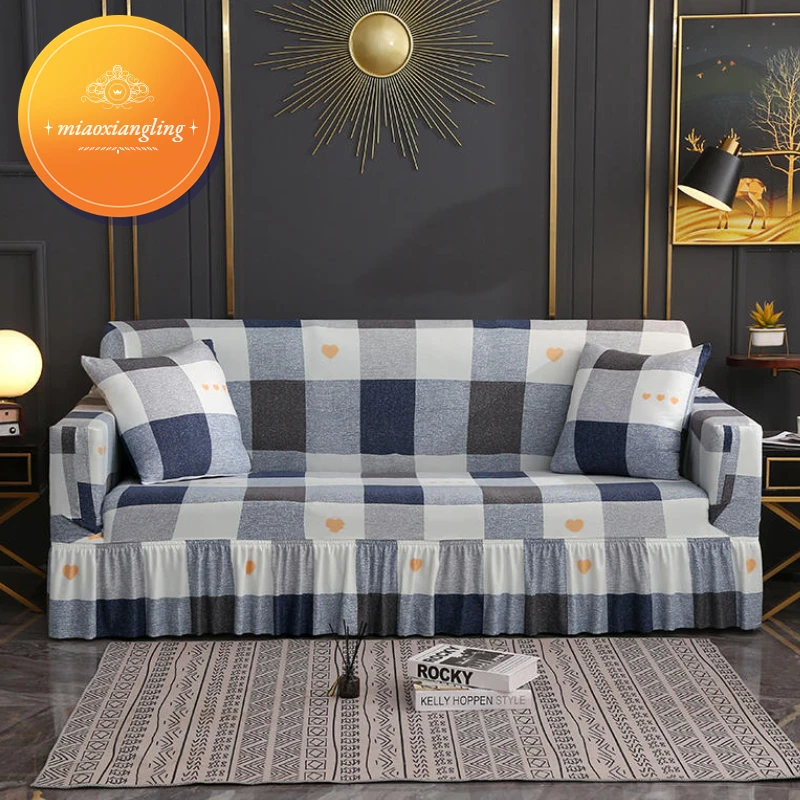 

Home Four Seasons Elastic Double Armrest Skirt Sofa Cover 1/2/3/4 Sofa Covers Sofa Covers for Living Room Couch