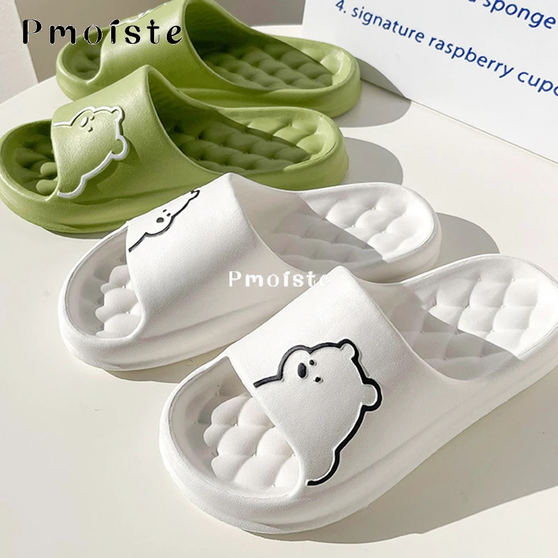 Bear Slippers for Home Cute Cartoon Soft EVA Slippers Summer Indoor Wear-resistant Breathable Plaid  Anti-slip Bathroom Shoes