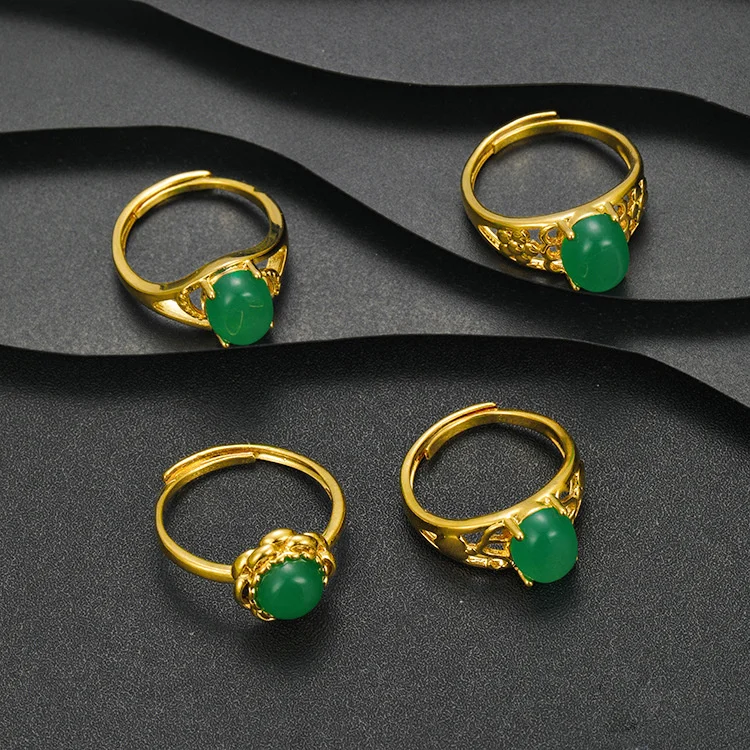 

Luxury new vietnam gold green open ring women improvement gold pattern ring wedding jewelry gift