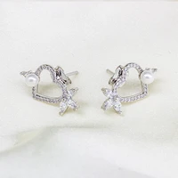 simple pearl love earrings girl zircon geometric acrylic pearls american silver temperament hollow pearl pendant earrings