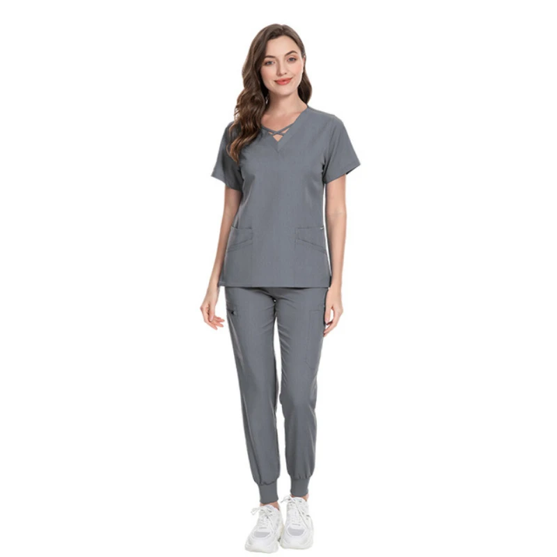 

Beauty Salon Scrubs Medical Set Custom Print Logos Uniforms Nursing Workwear Women Pet Grooming Doctor Nurse Spa Tops Pants