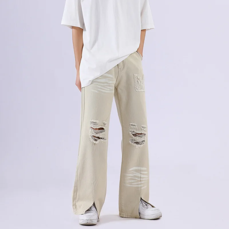 Мужские и женские рваные джинсовые брюки повседневные Прямые большого размера в